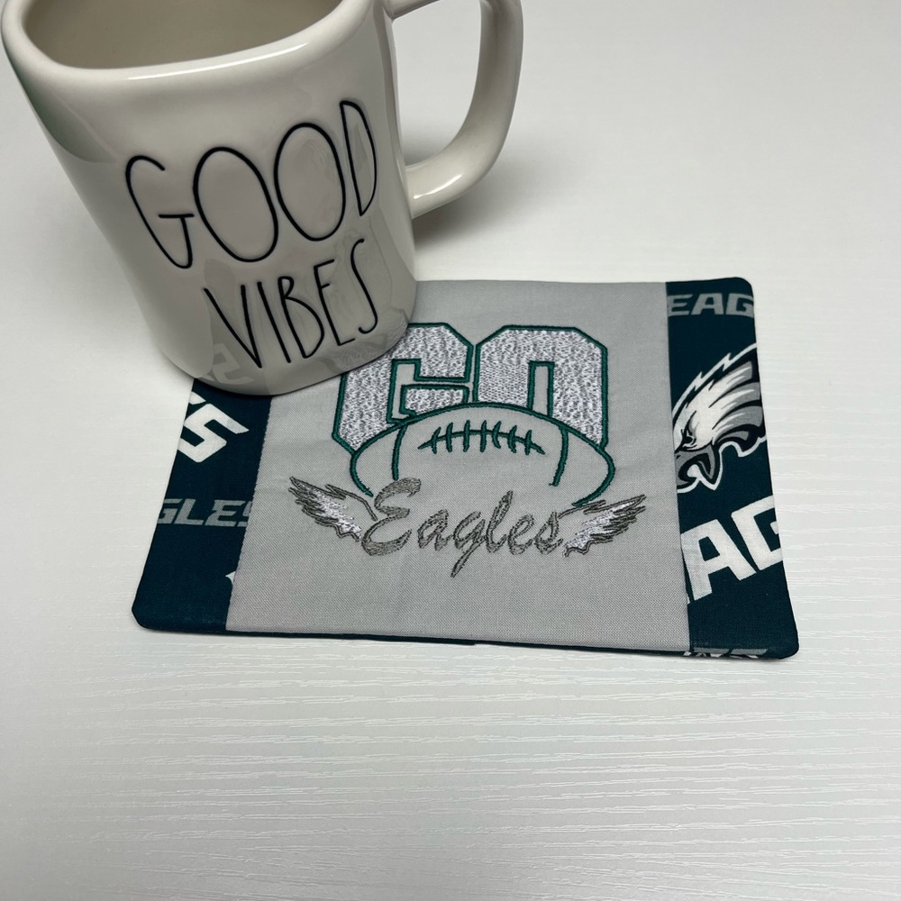 Hand Crafted Mug Rug Coaster Embroidered Cotton Padded Absorbs Super Bowl Winner - Picture 8 of 9